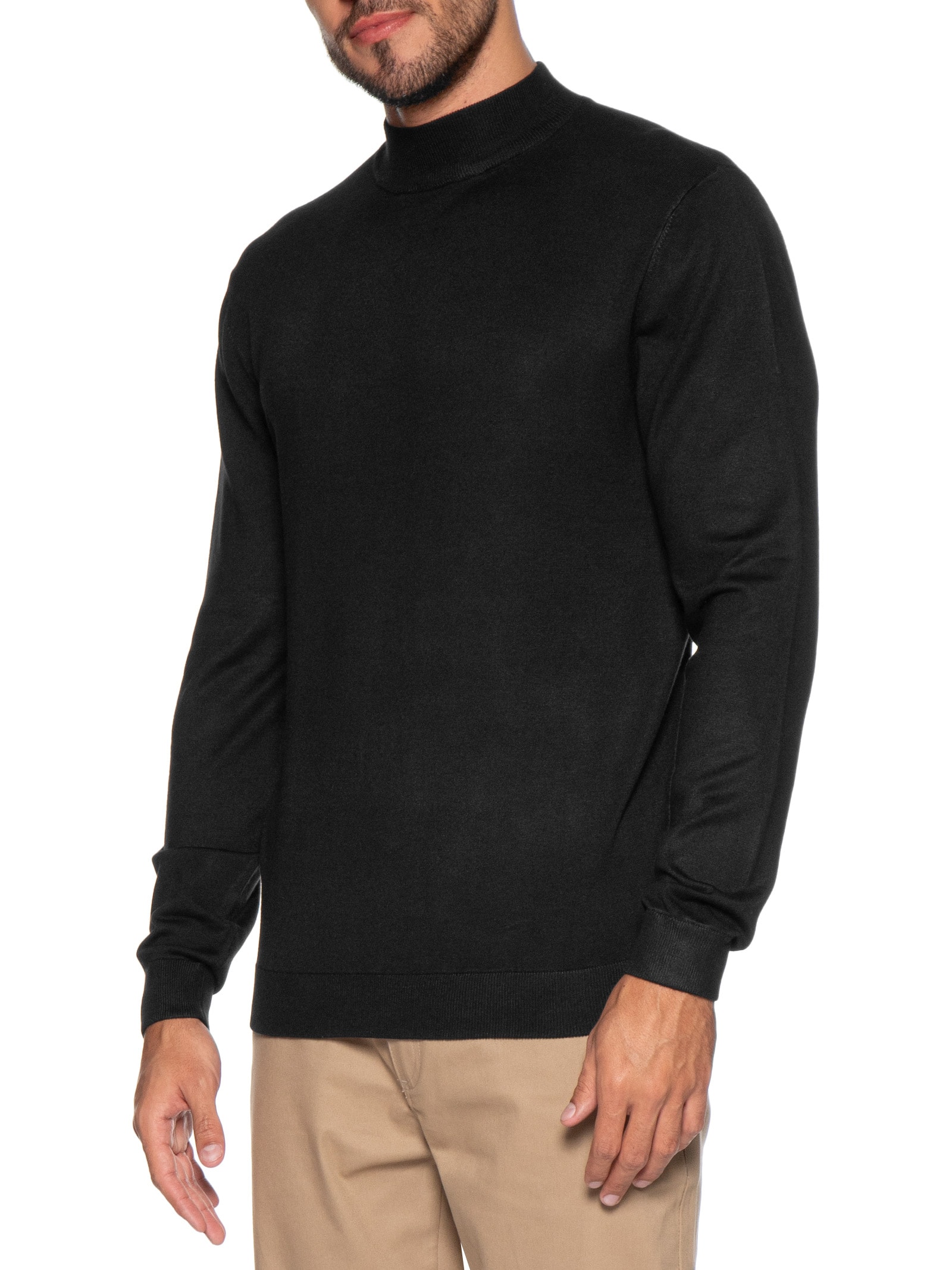 Suéter Masculino Gola Alta Tricot Midi Viscose – Preto Aramis