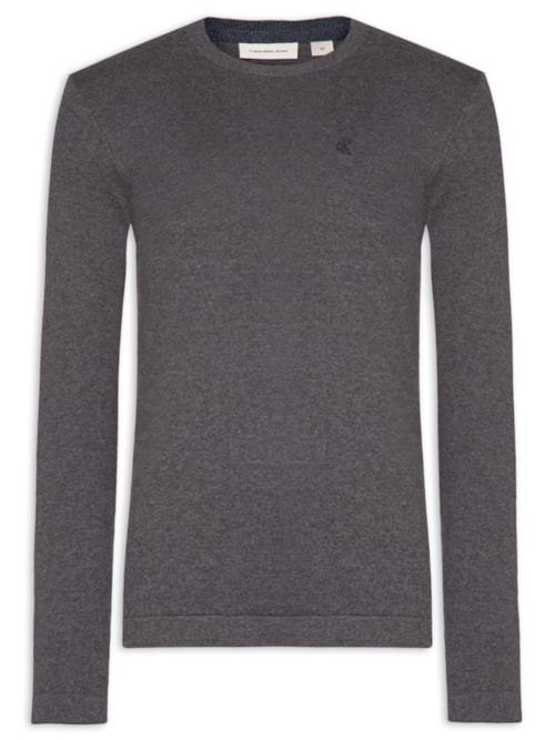 Suéter Masculino Gola Careca Algodão Com Logo – Cinza