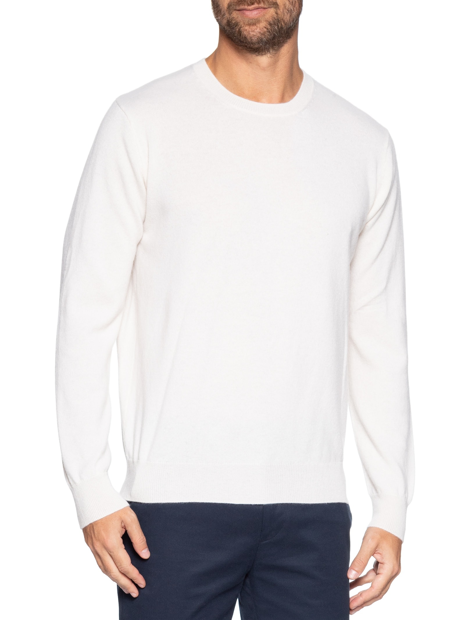 Suéter Masculino Gola Careca Cashmere Branco '2 Essential