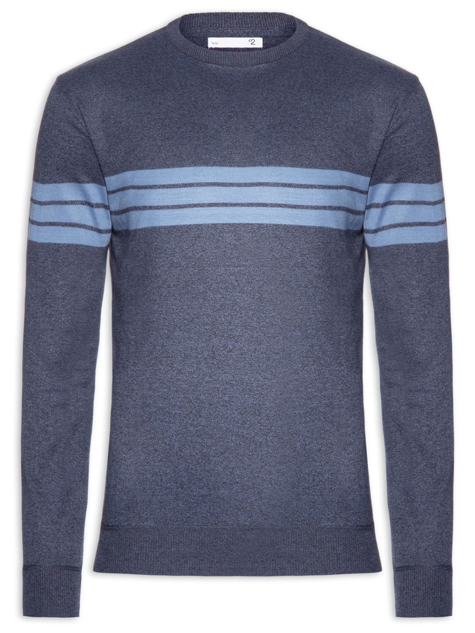 Suéter Masculino Gola Careca Listrado Azul '2 Essential