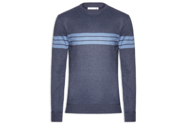 Suéter Masculino Gola Careca Listrado - Azul