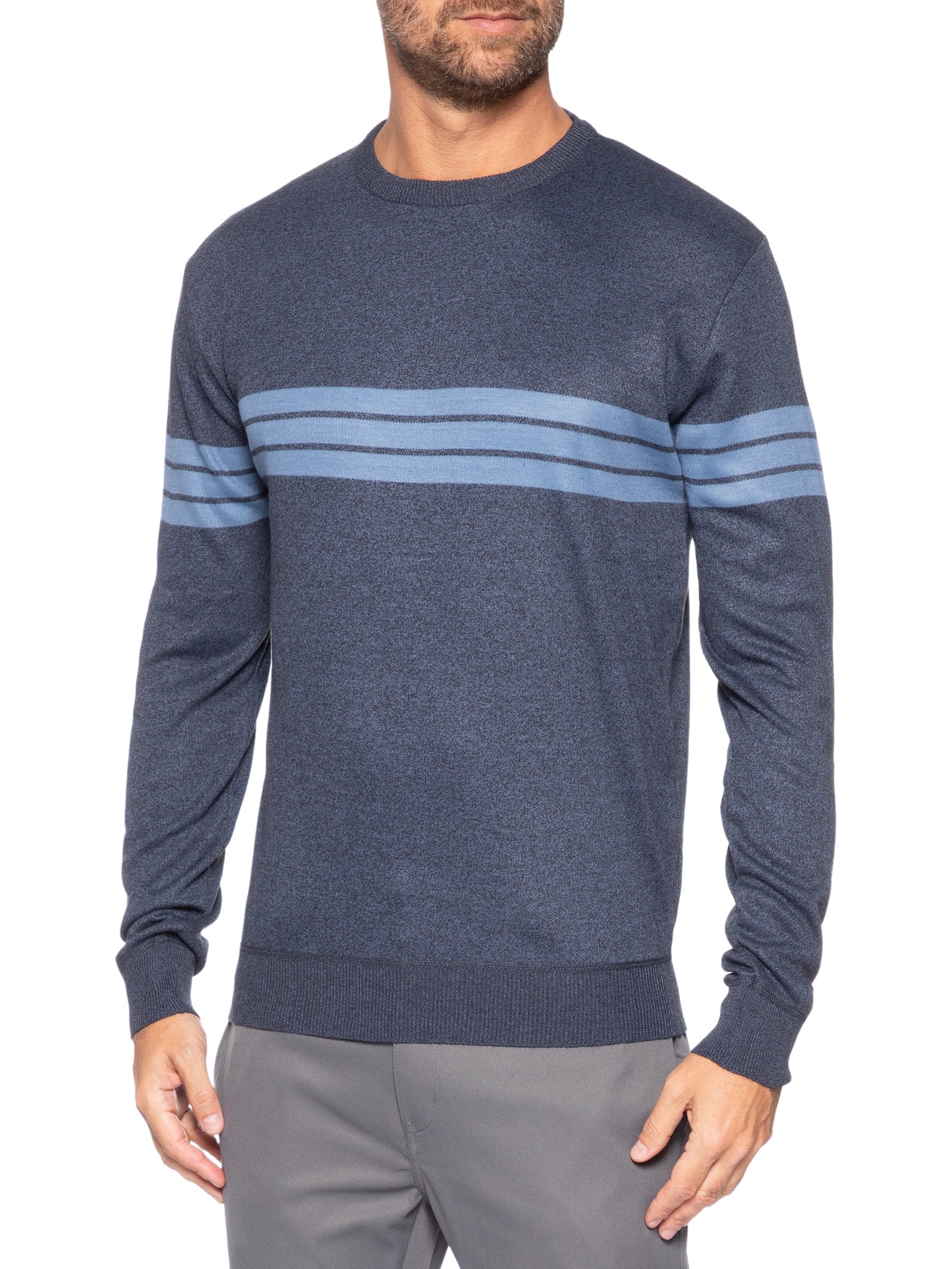 Suéter Masculino Gola Careca Listrado Azul '2 Essential