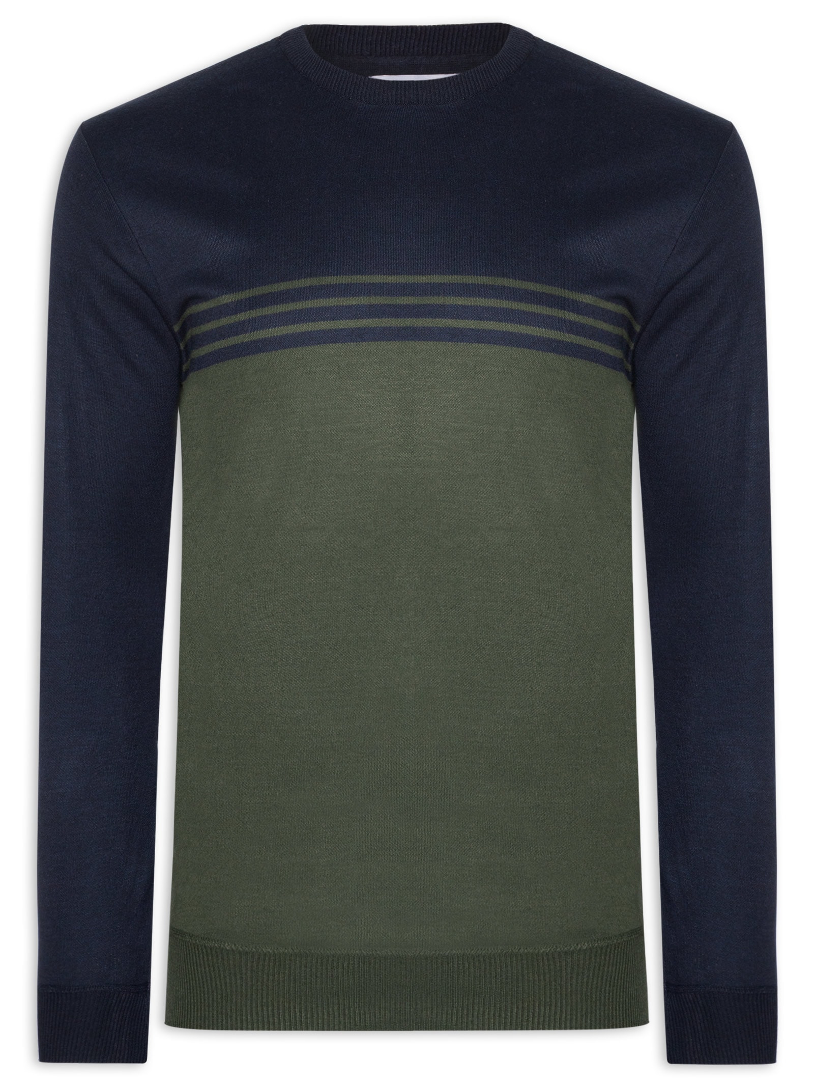 Suéter Masculino Gola Careca Listrado Azul '2 Essential