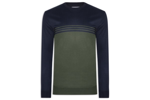 Suéter Masculino Gola Careca Listrado - Azul