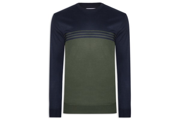 Suéter Masculino Gola Careca Listrado - Azul