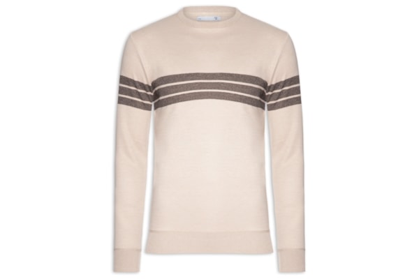 Suéter Masculino Gola Careca Listrado - Bege