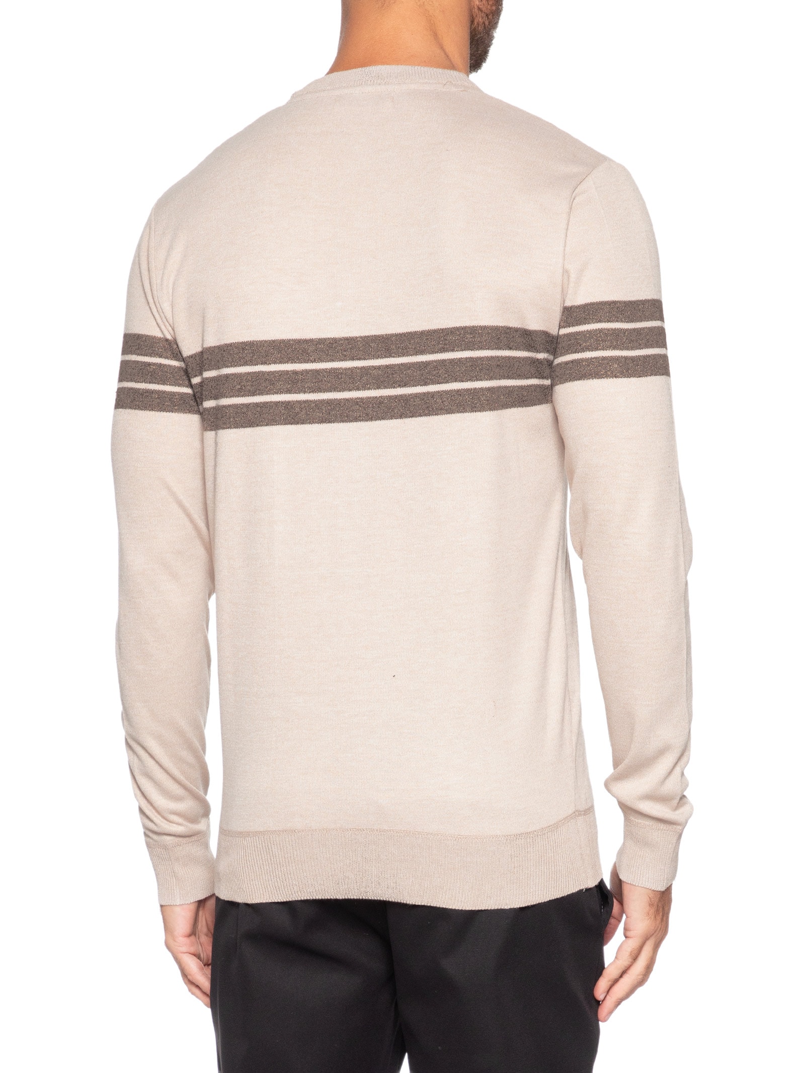 Suéter Masculino Gola Careca Listrado Bege '2 Essential
