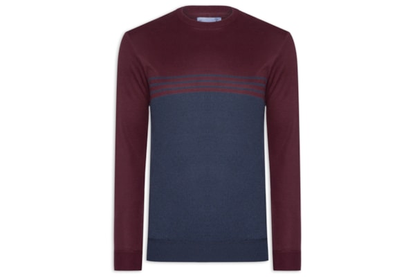 Suéter Masculino Gola Careca Listrado - Vermelho