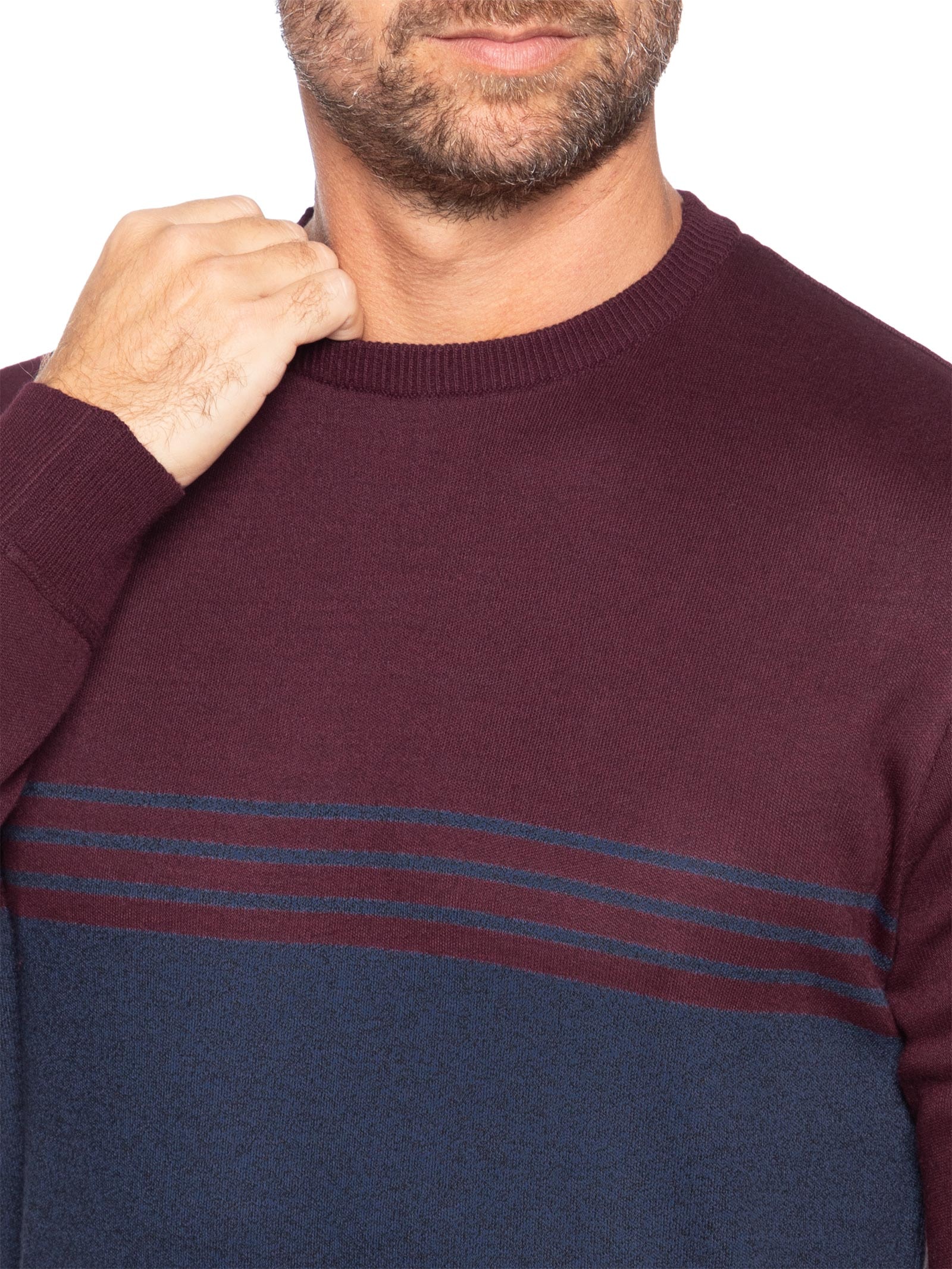 Suéter Masculino Gola Careca Listrado Vermelho '2 Essential