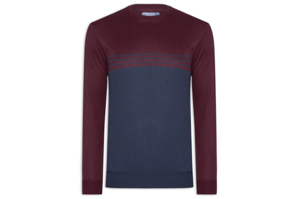 Suéter Masculino Gola Careca Listrado - Vermelho