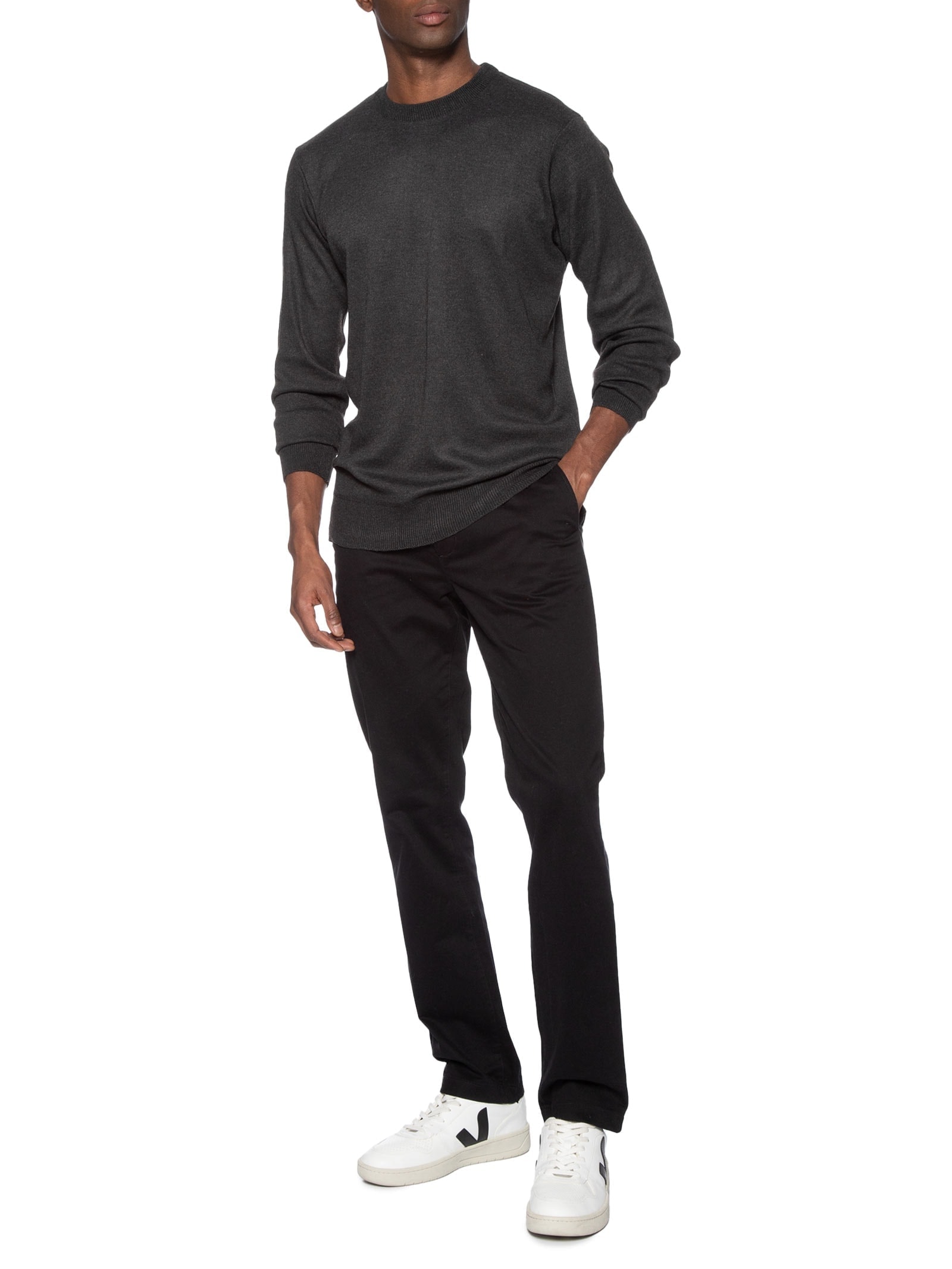 Suéter Masculino Gola Careca Preto '2 Essential