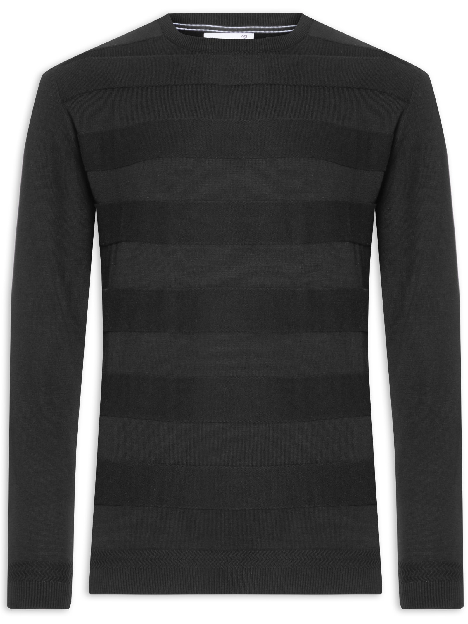 Suéter Masculino Gola  Careca Stripes Preto '2 Essential
