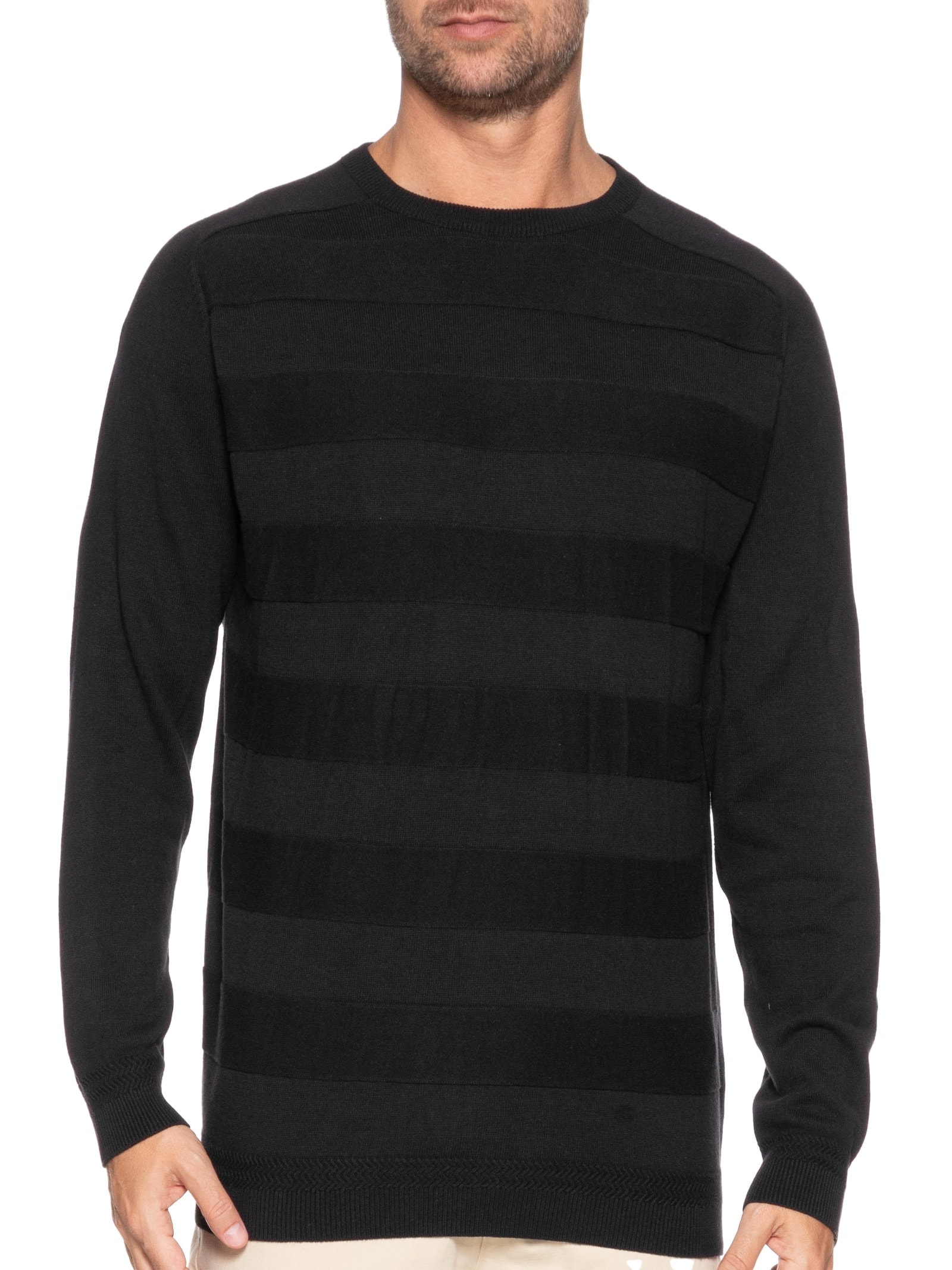Suéter Masculino Gola  Careca Stripes Preto '2 Essential