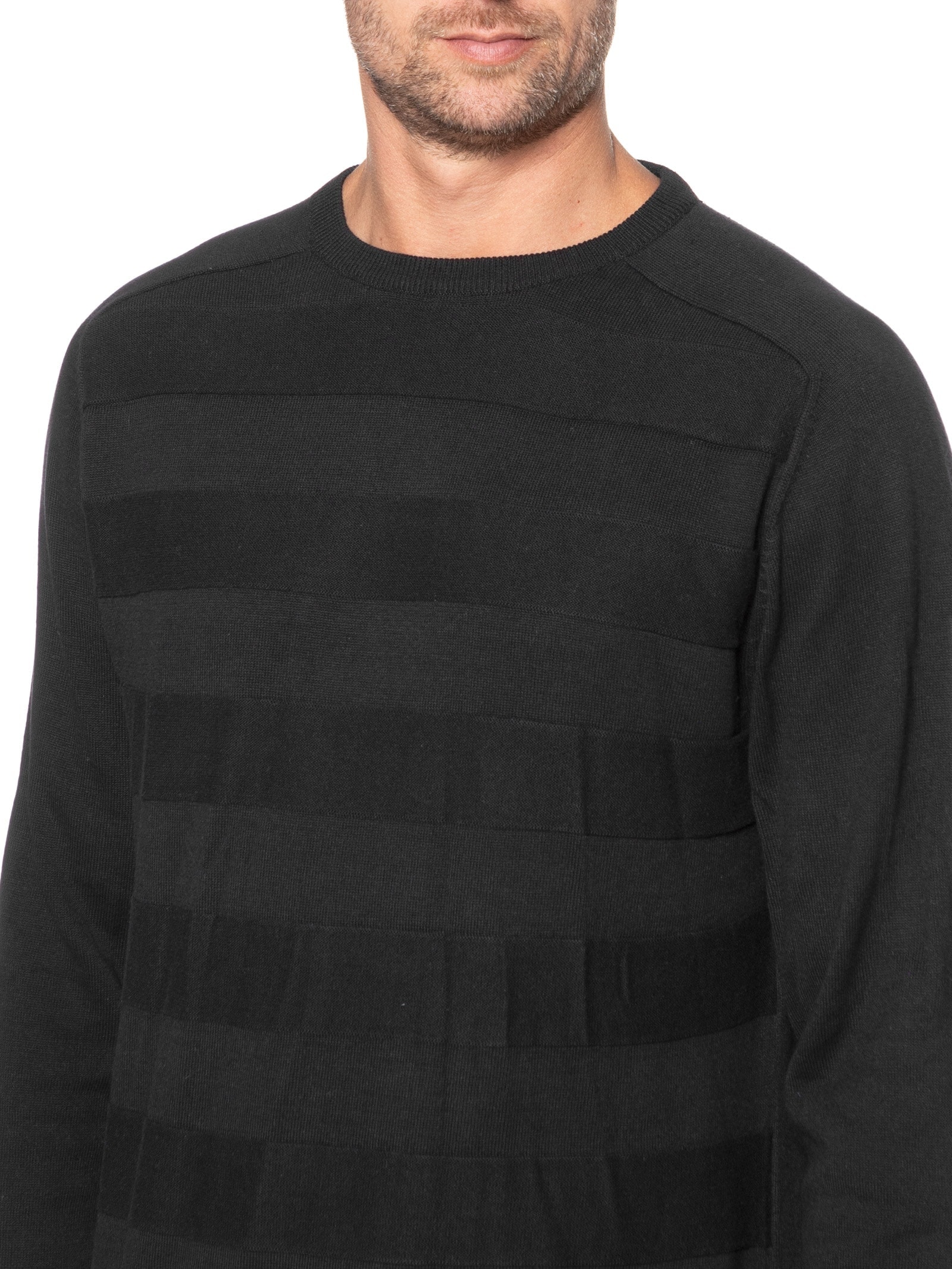 Suéter Masculino Gola  Careca Stripes Preto '2 Essential