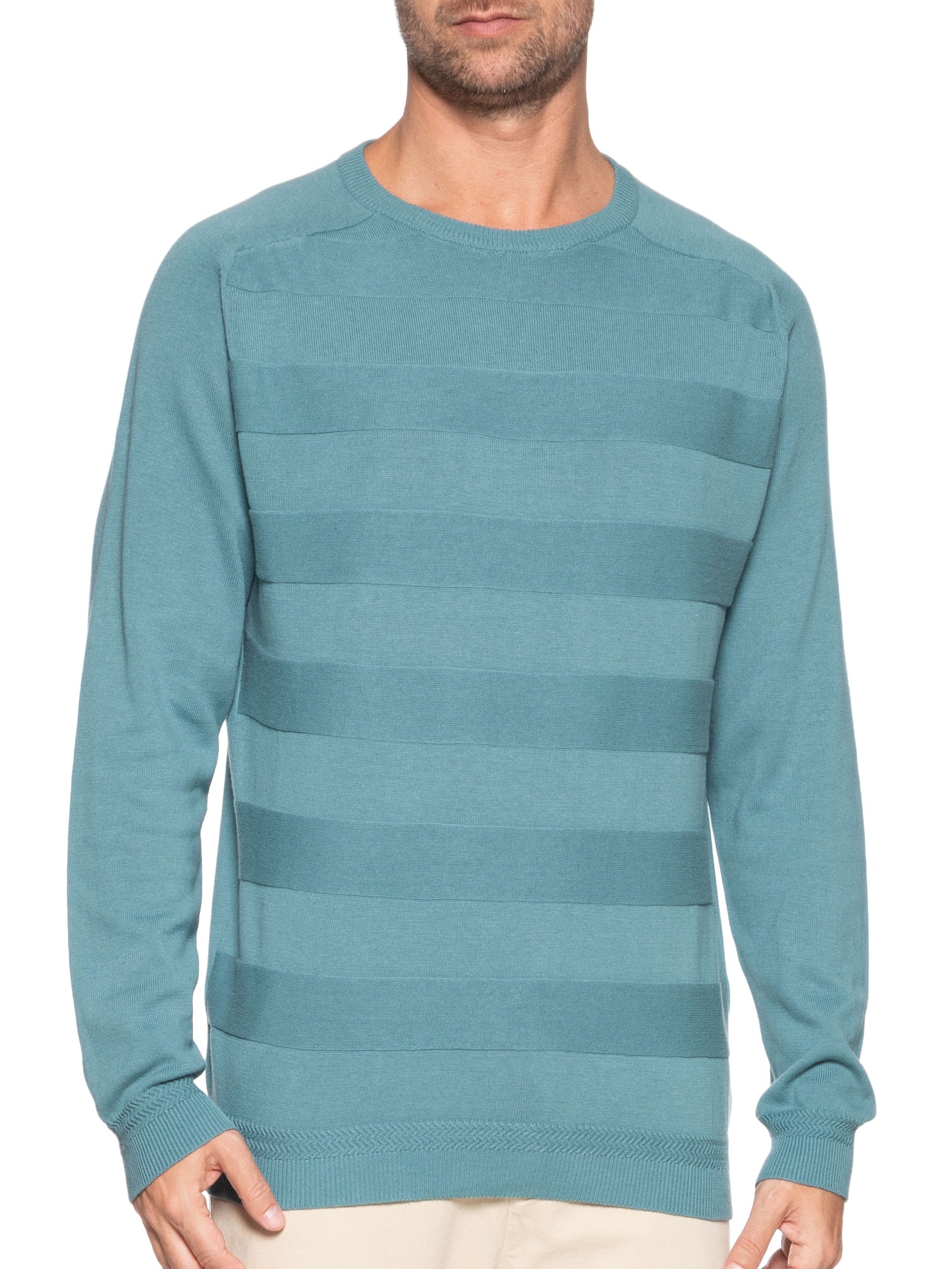 Suéter Masculino Gola  Careca Stripes Verde '2 Essential