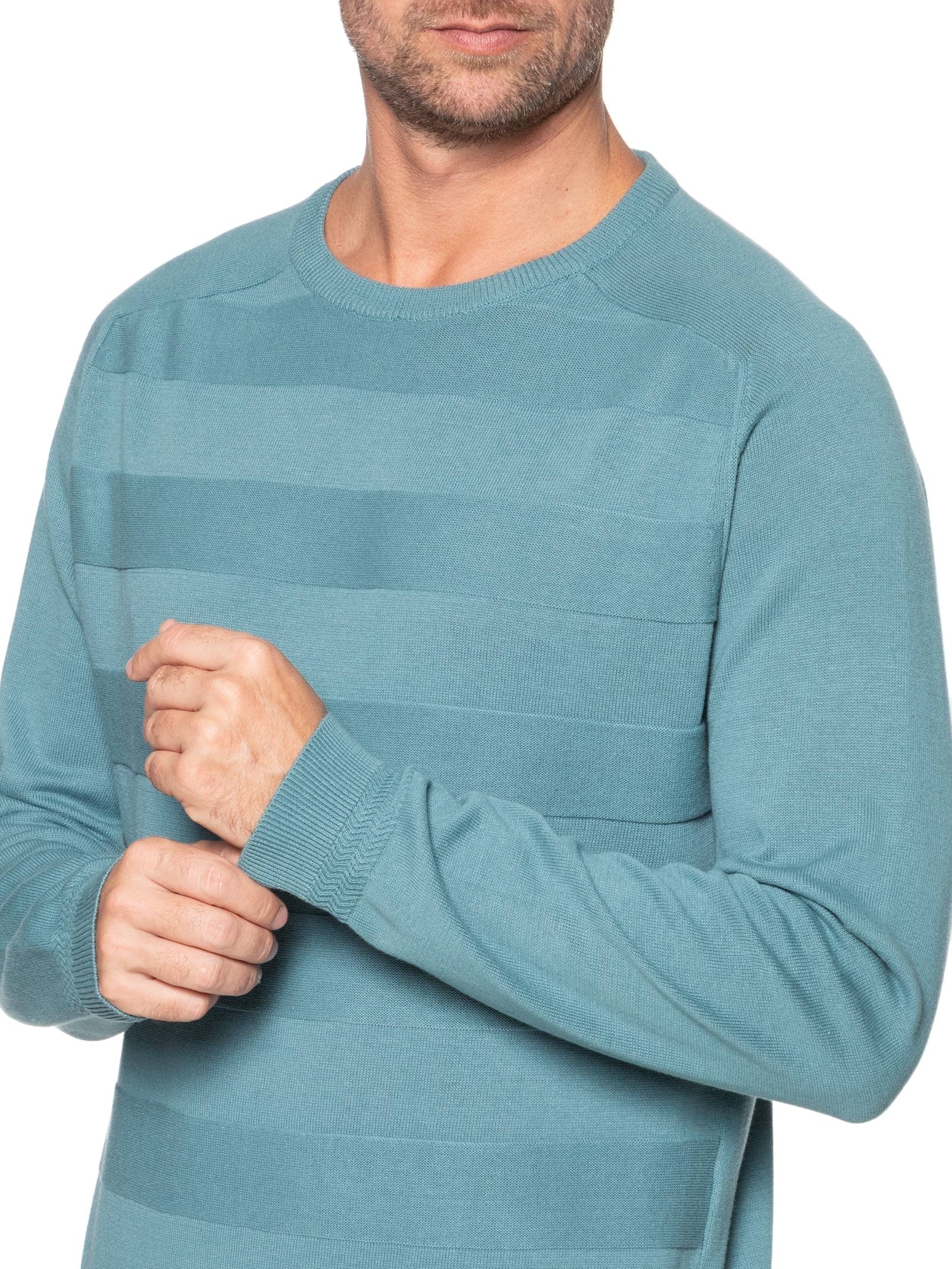 Suéter Masculino Gola  Careca Stripes Verde '2 Essential