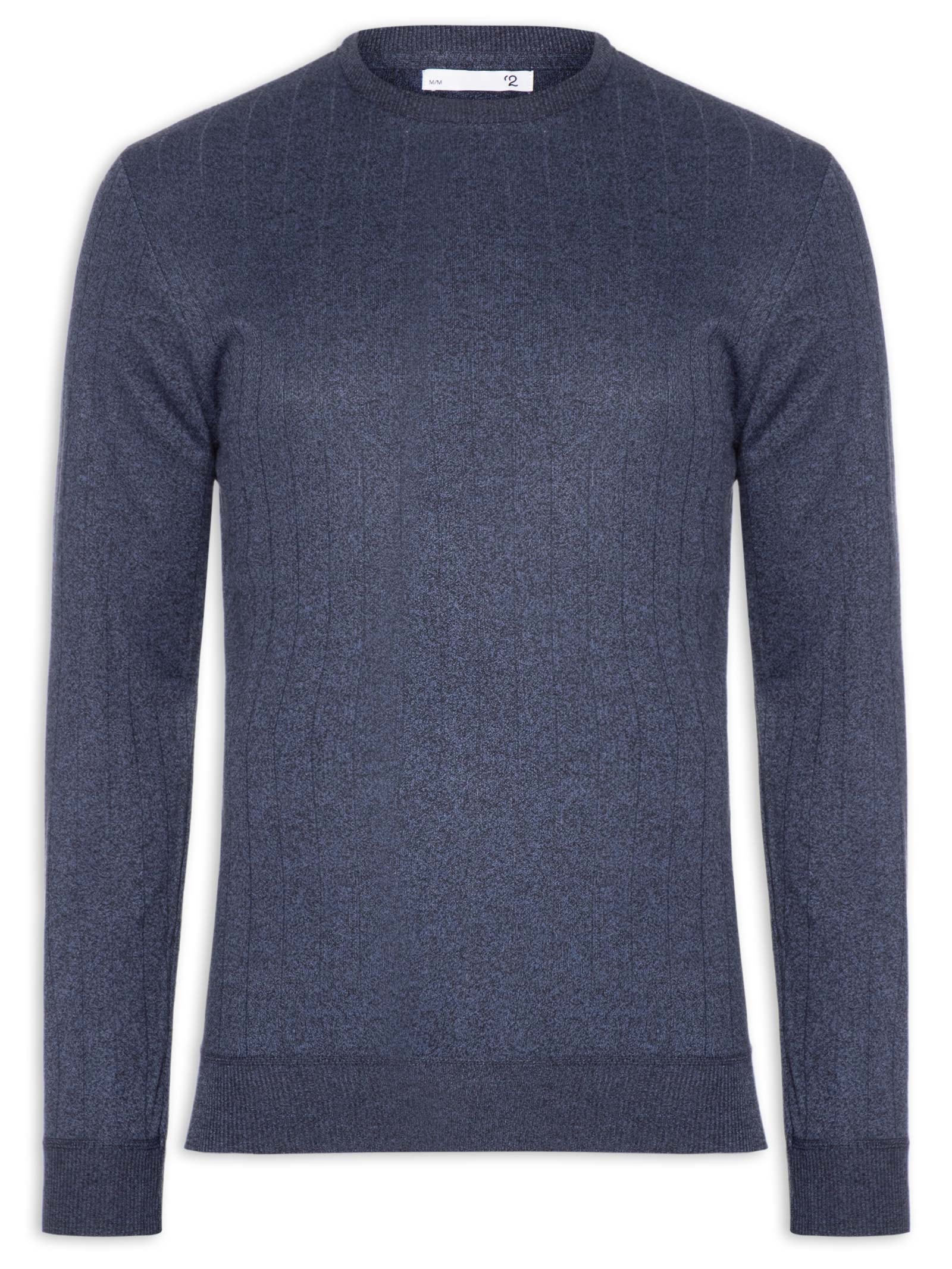 Suéter Masculino Gola Careca Textura Listra Azul '2 Essential