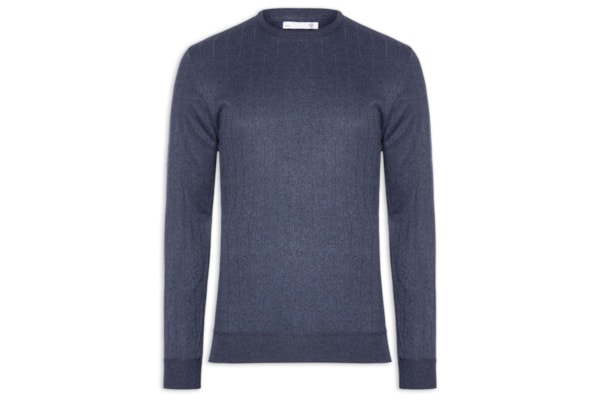 Suéter Masculino Gola Careca Textura Listra - Azul