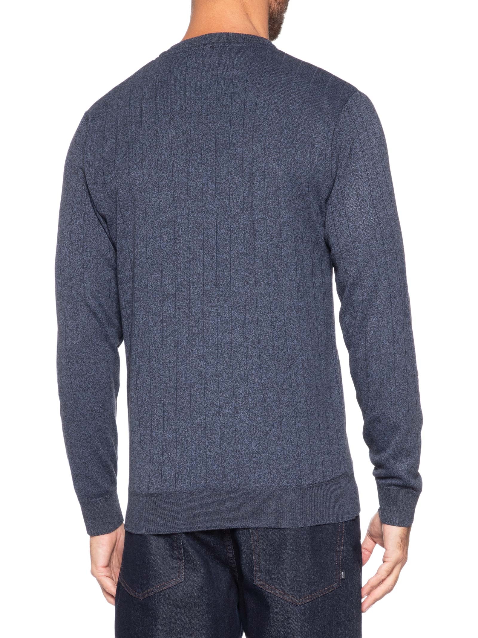 Suéter Masculino Gola Careca Textura Listra Azul '2 Essential