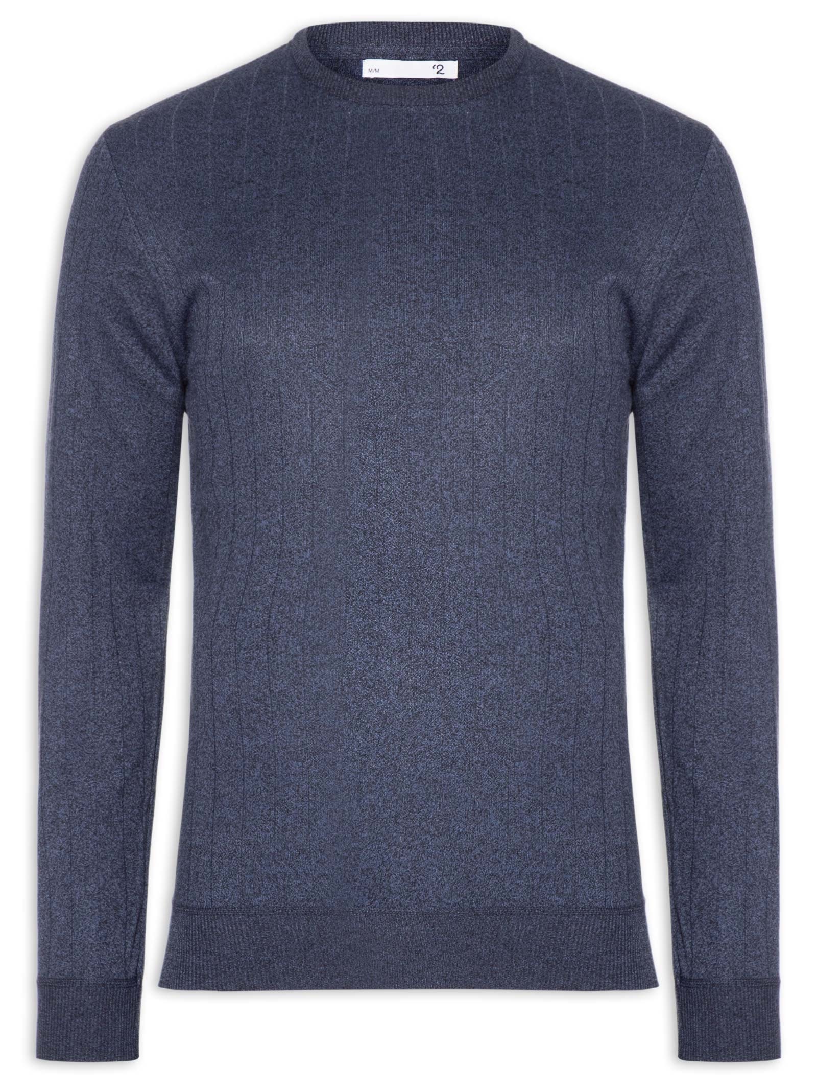 Suéter Masculino Gola Careca Textura Listra Azul '2 Essential
