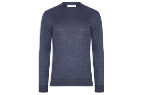 Suéter Masculino Gola Careca Textura Listra - Azul