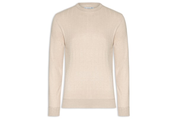 Suéter Masculino Gola Careca Textura Listra - Bege