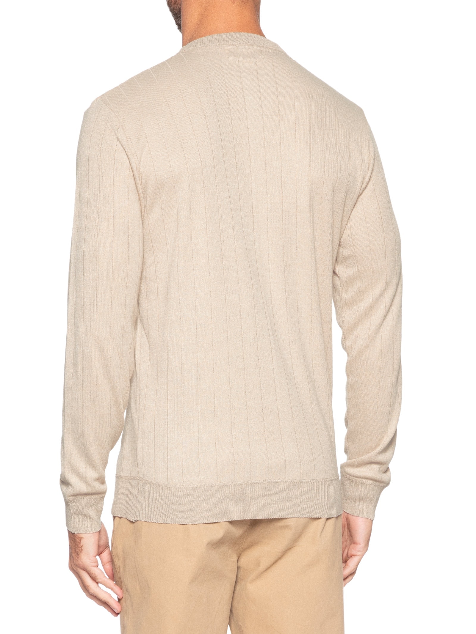 Suéter Masculino Gola Careca Textura Listra Bege '2 Essential