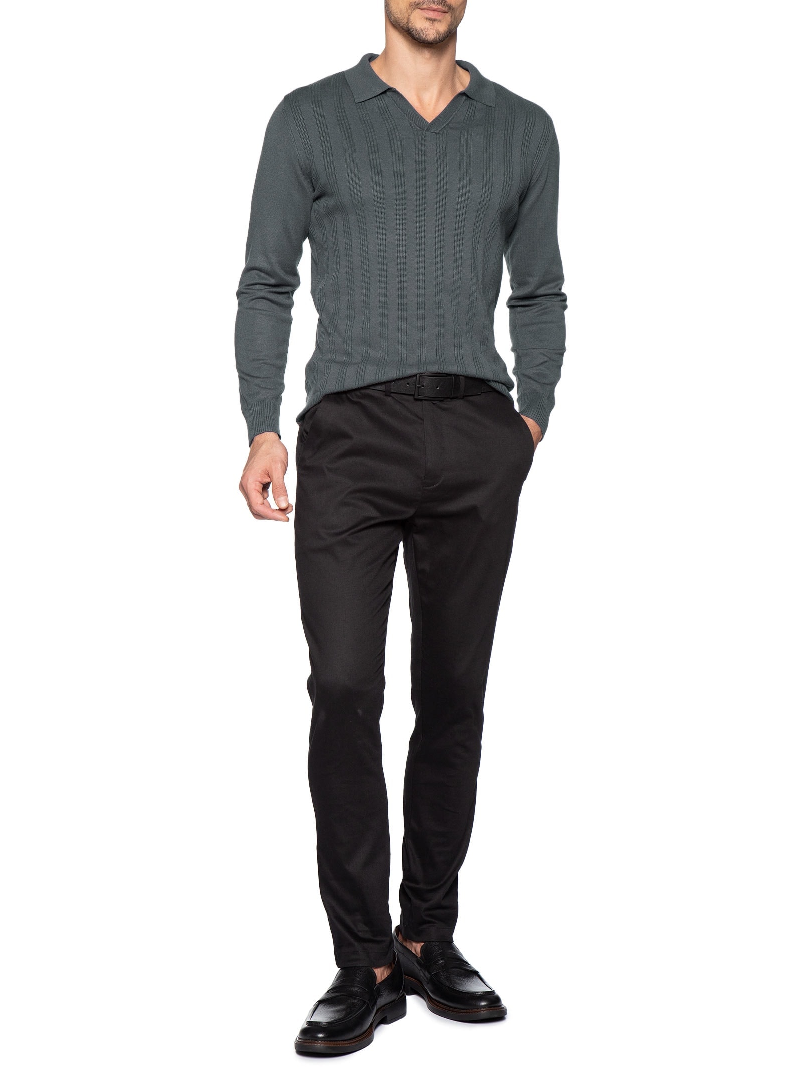 Suéter Masculino Gola Colombiana Cinza '2 Essential
