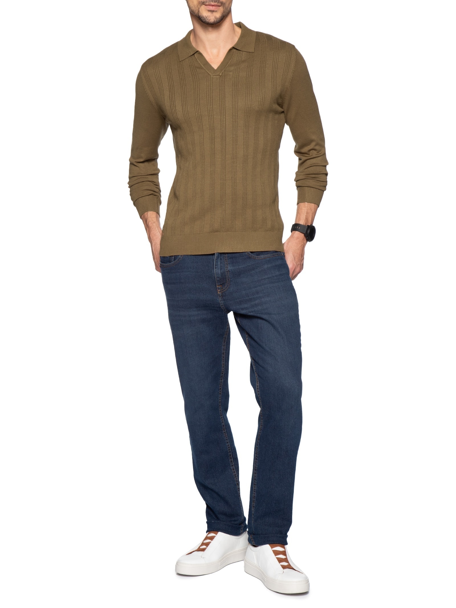 Suéter Masculino Gola Colombiana Marrom '2 Essential