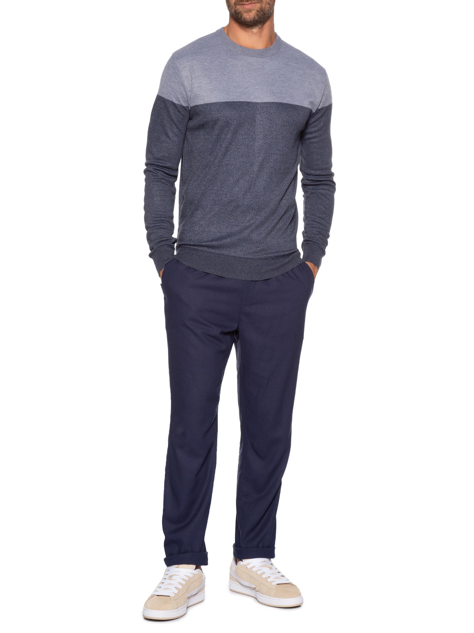 Suéter Masculino Gola Redonda 2 Cores Azul Basiq Men