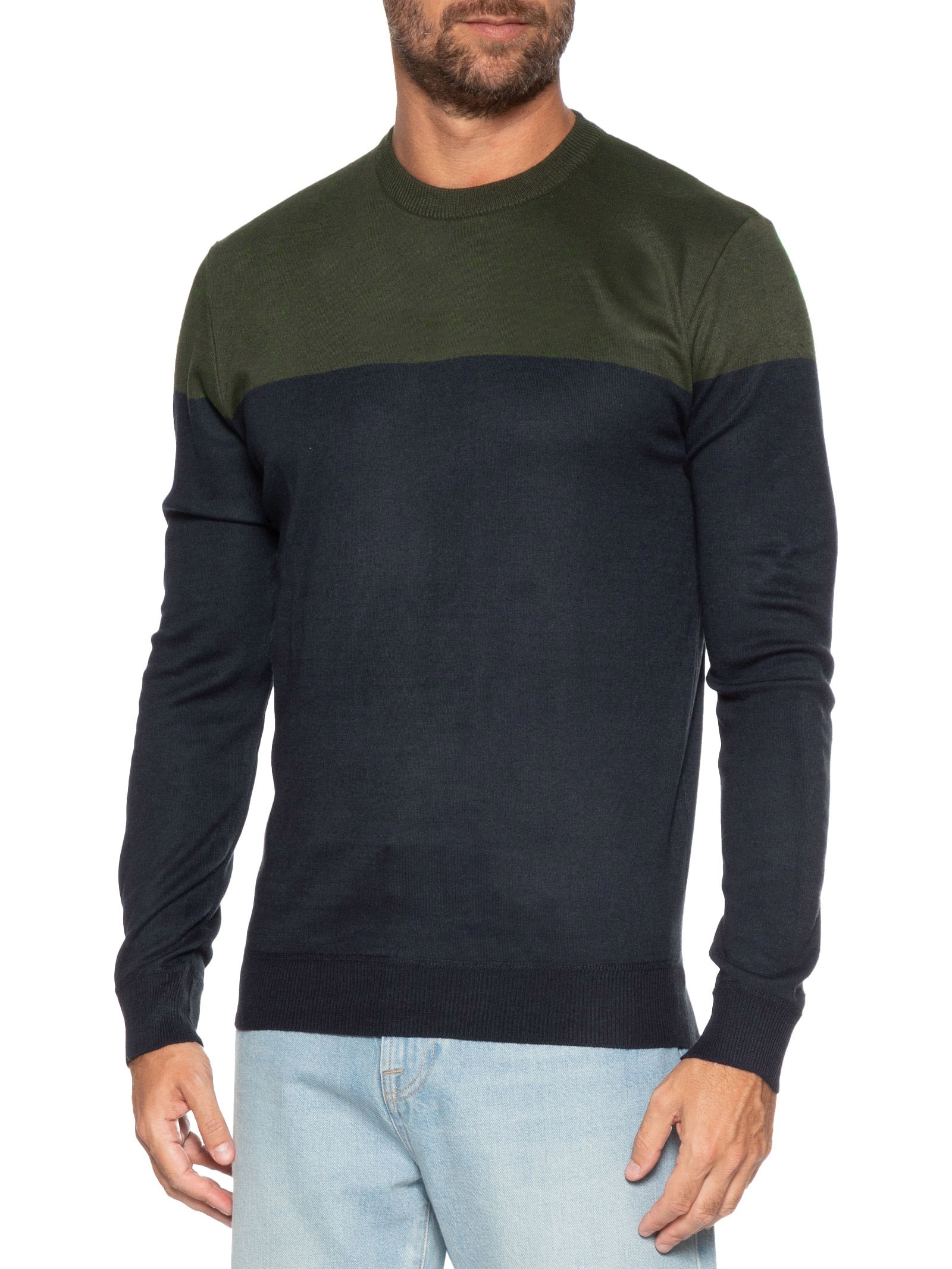 Suéter Masculino Gola Redonda 2 Cores Verde Basiq Men