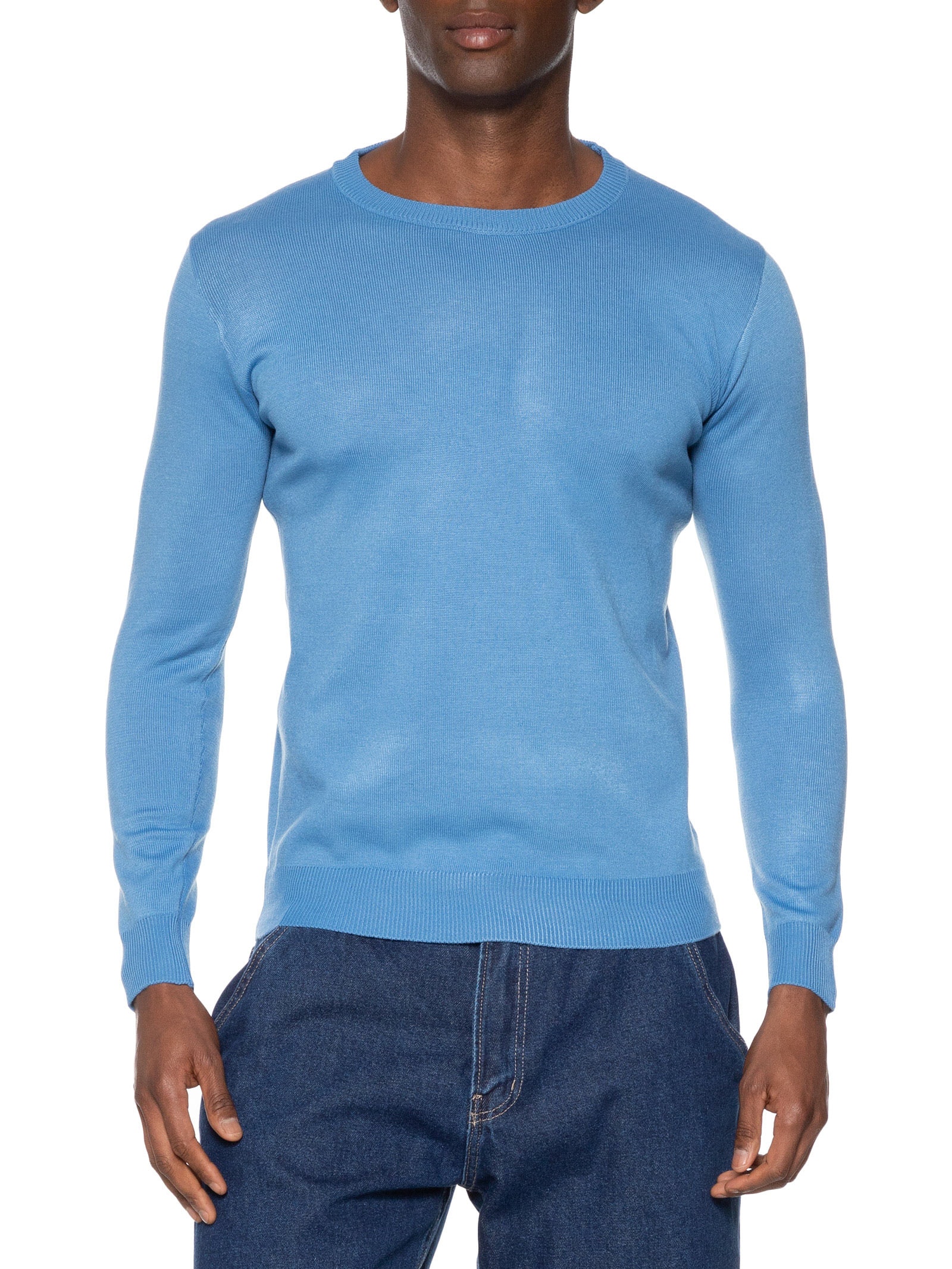 Suéter Masculino Gola Redonda Básico Azul Basiq Men