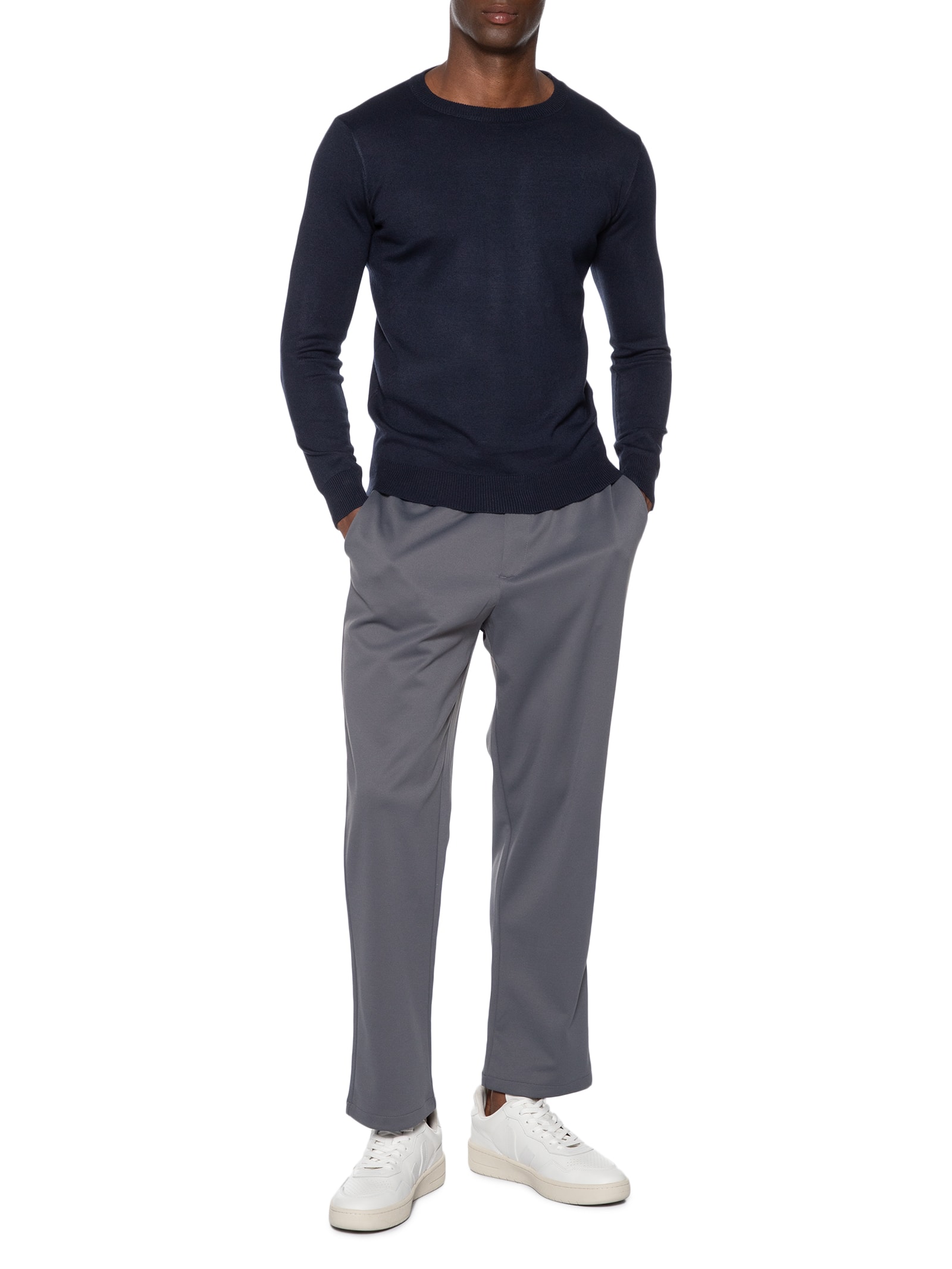 Suéter Masculino Gola Redonda Básico Azul Basiq Men