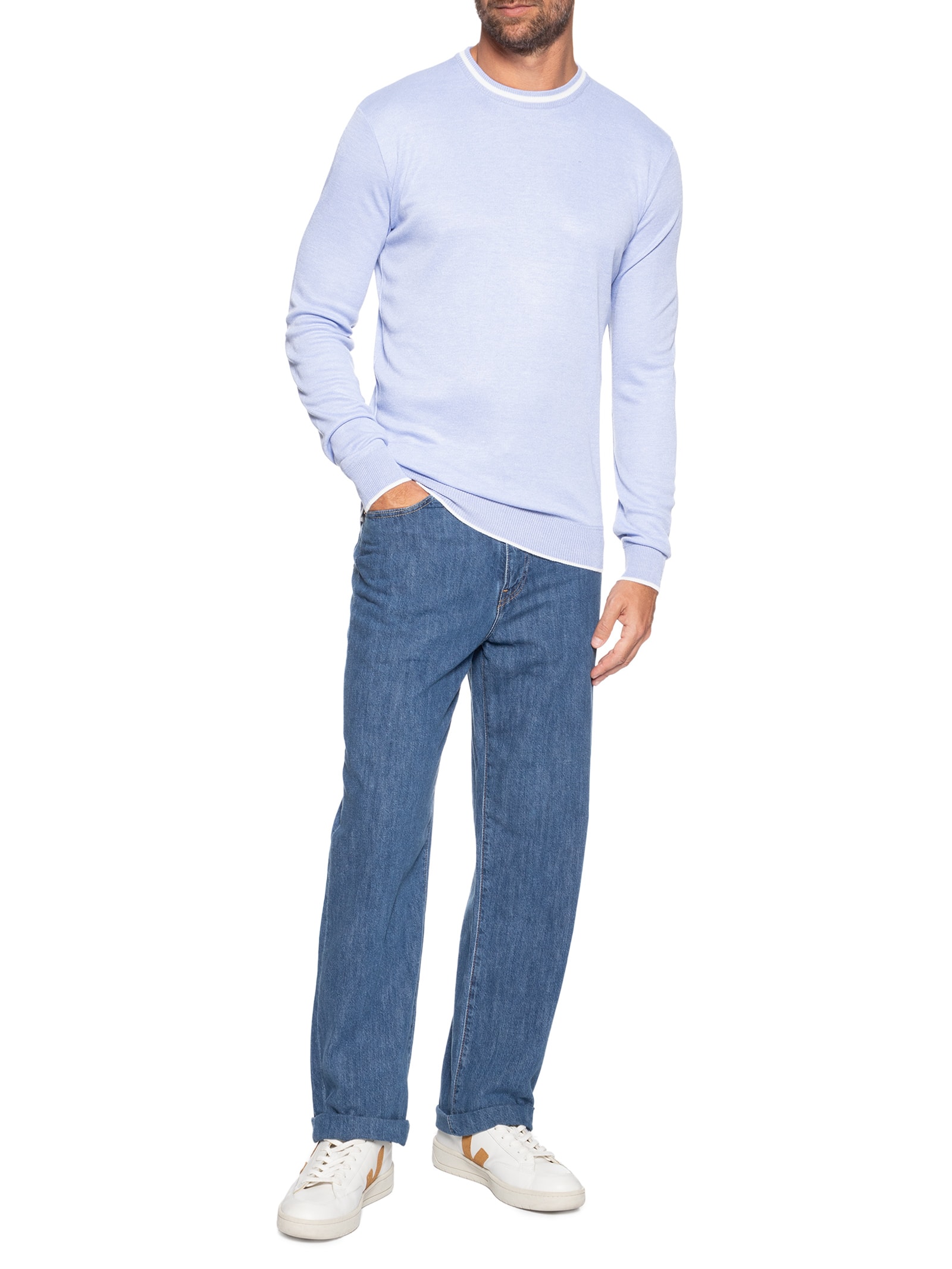 Suéter Masculino Gola Redonda Básico Azul '2 Essential