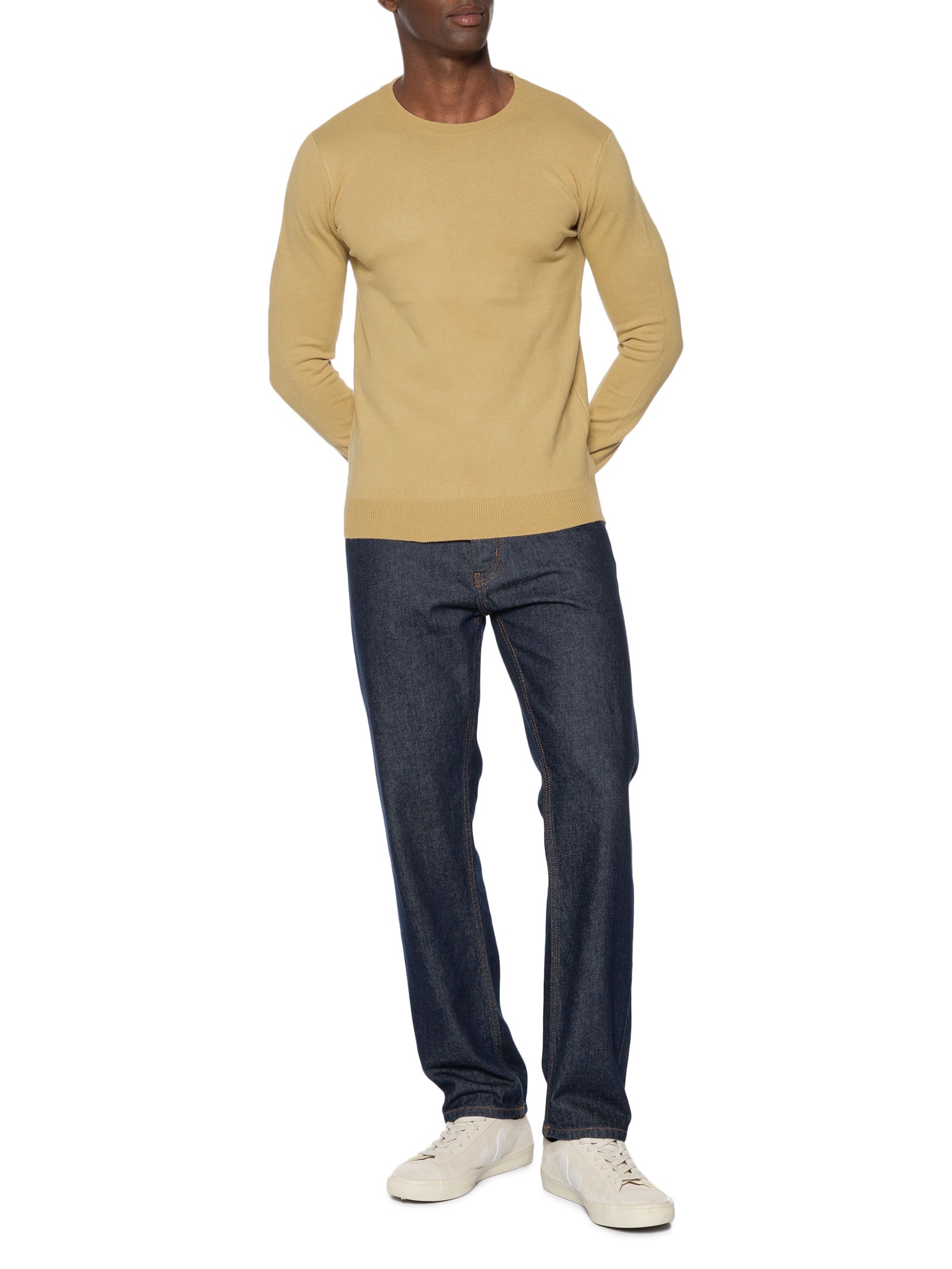 Suéter Masculino Gola Redonda Básico Bege Basiq Men