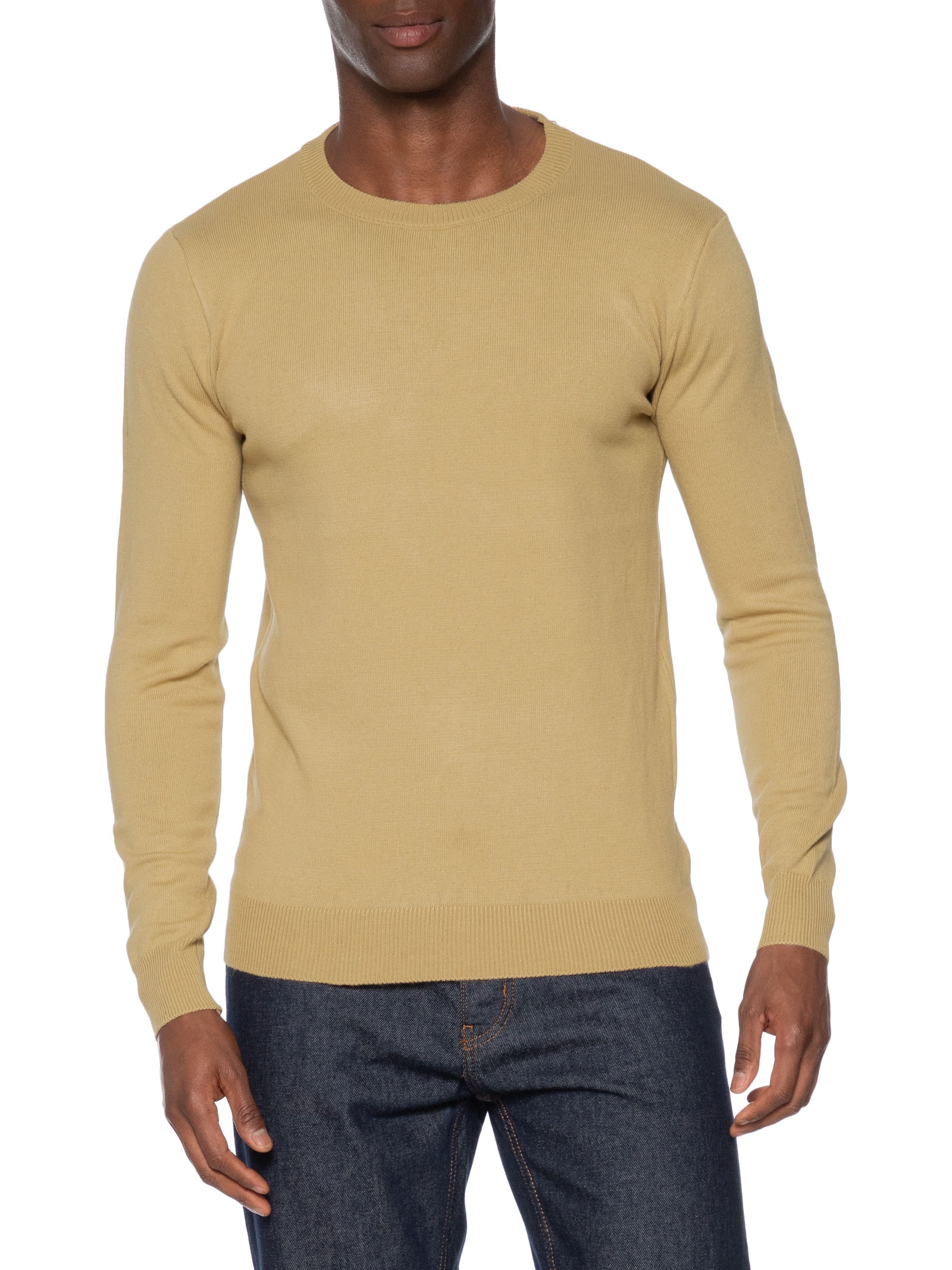 Suéter Masculino Gola Redonda Básico Bege Basiq Men