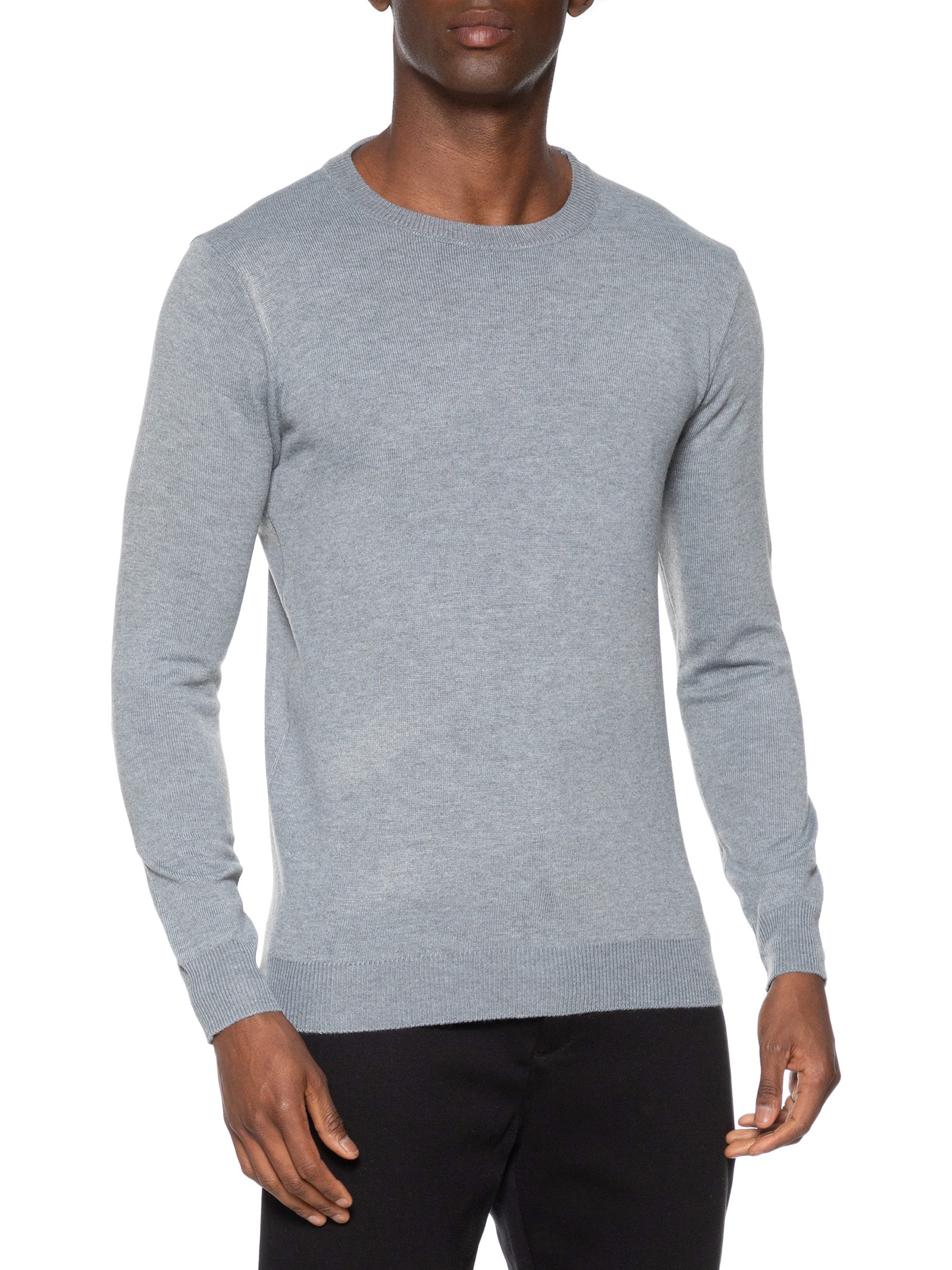 Suéter Masculino Gola Redonda Básico Cinza Basiq Men