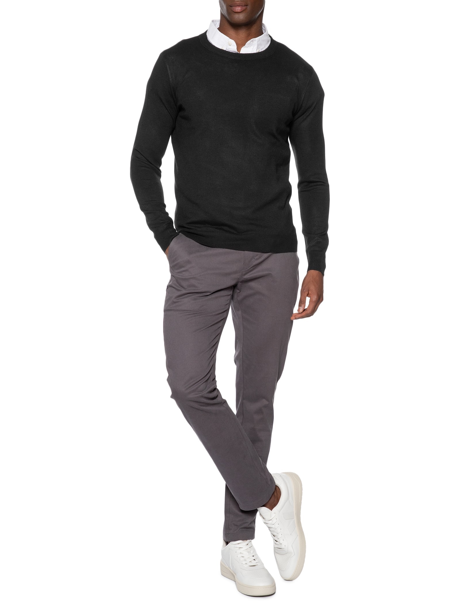 Suéter Masculino Gola Redonda Básico Preto Basiq Men
