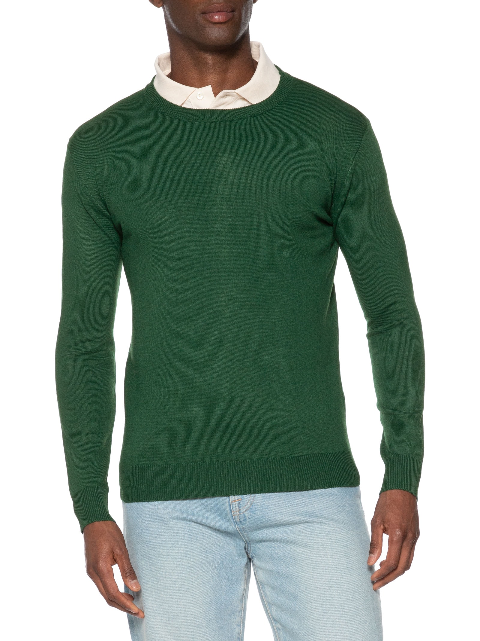 Suéter Masculino Gola Redonda Básico Verde Basiq Men