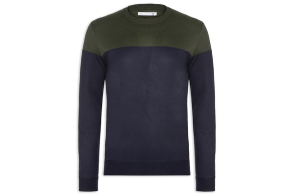 Suéter Masculino Gola Redonda Bicolor - Azul