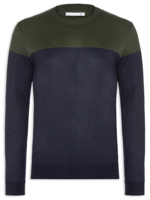Suéter Masculino Gola Redonda Bicolor – Azul