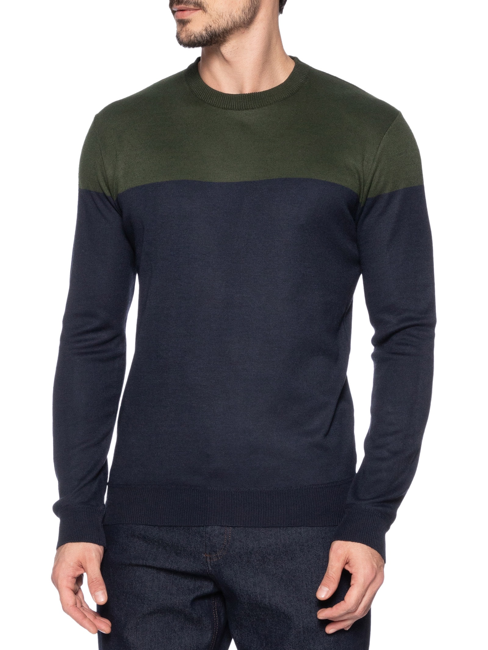 Suéter Masculino Gola Redonda Bicolor Azul '2 Essential