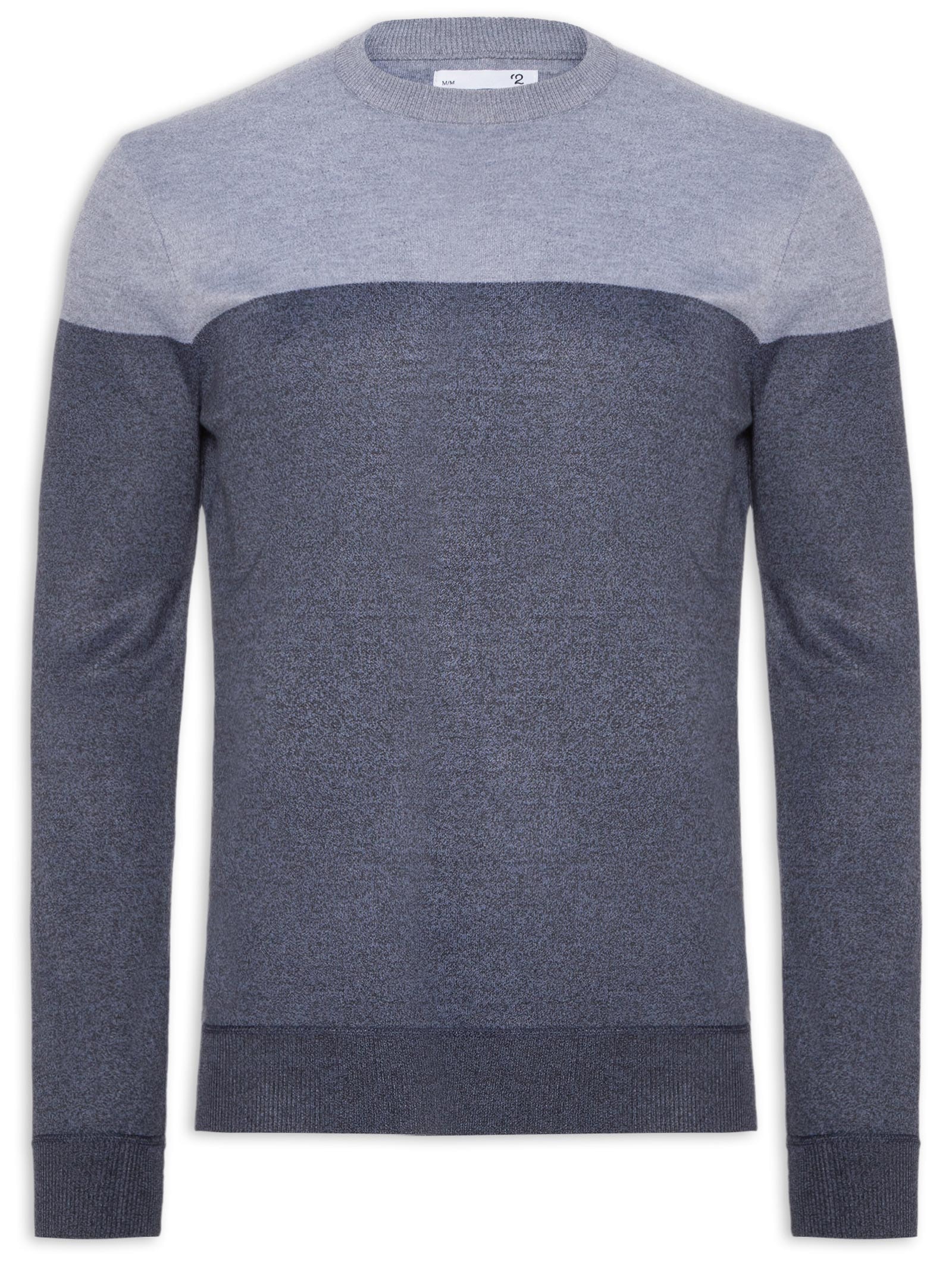 Suéter Masculino Gola Redonda Bicolor Azul '2 Essential