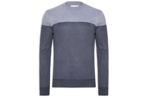 Suéter Masculino Gola Redonda Bicolor - Azul