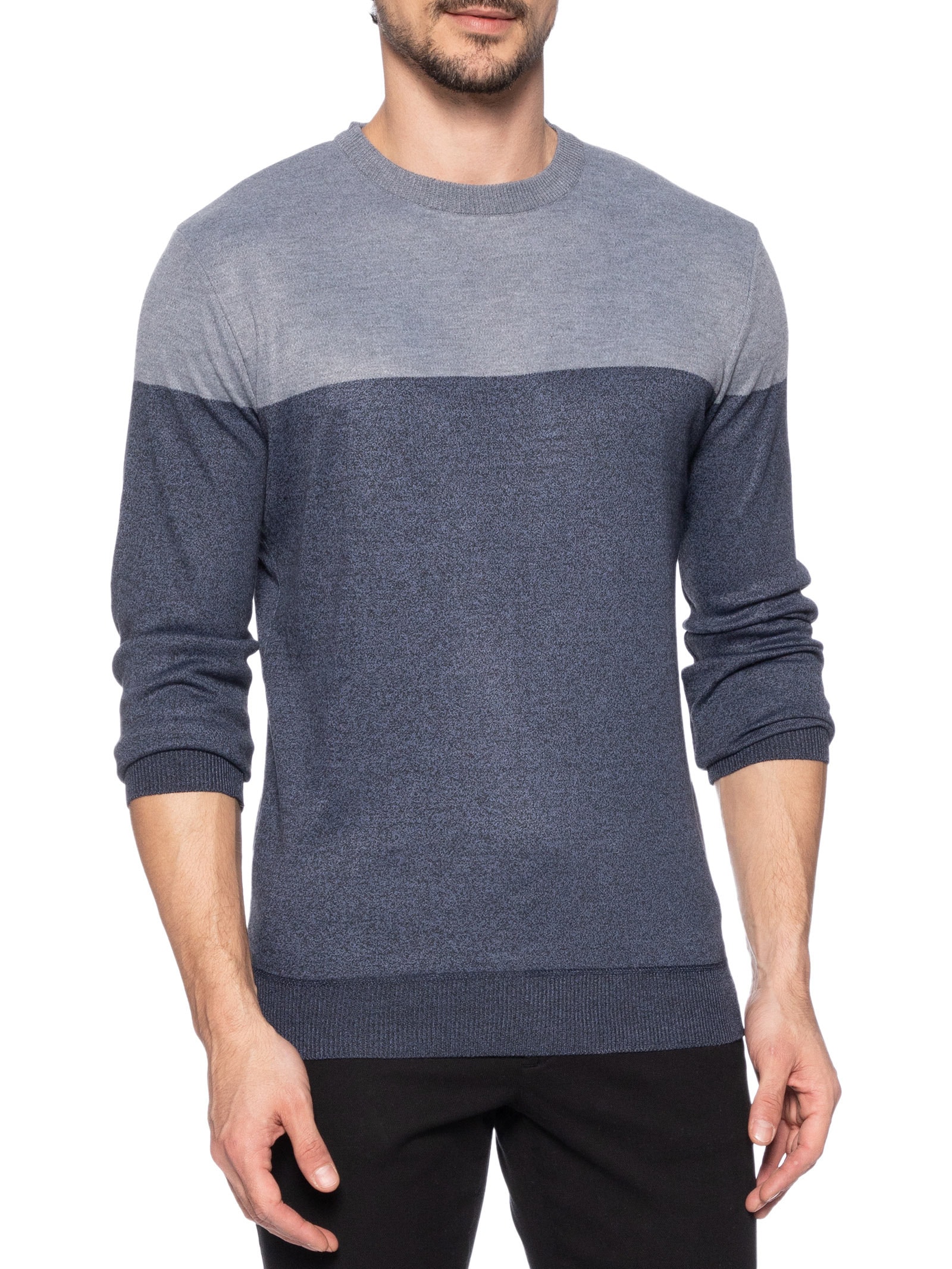 Suéter Masculino Gola Redonda Bicolor Azul '2 Essential