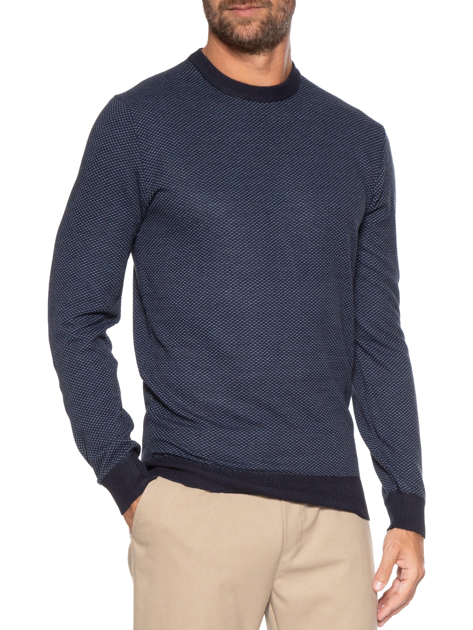 Suéter Masculino Gola Redonda Casual Azul Basiq Men