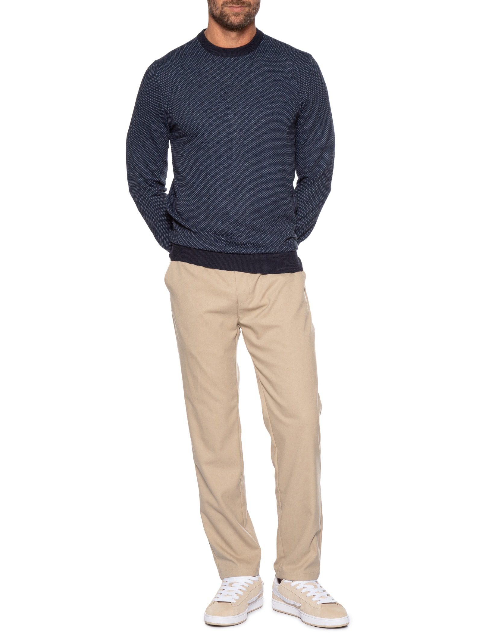 Suéter Masculino Gola Redonda Casual Azul Basiq Men