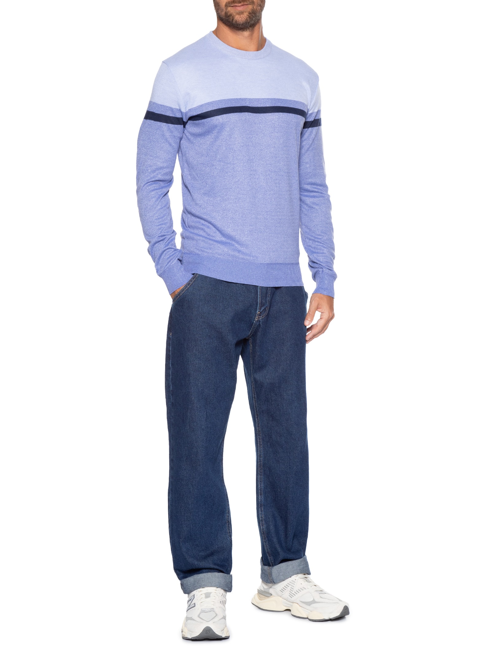 Suéter Masculino Gola Redonda Casual Azul Basiq Men