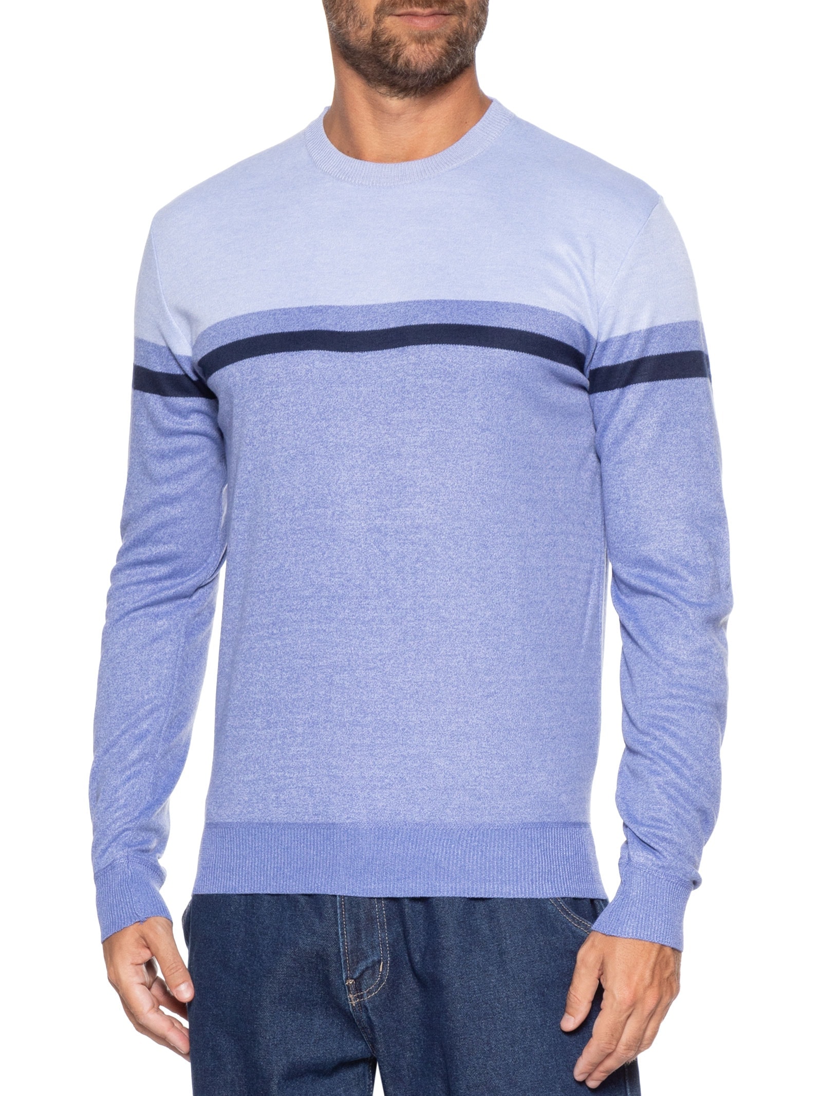 Suéter Masculino Gola Redonda Casual Azul Basiq Men