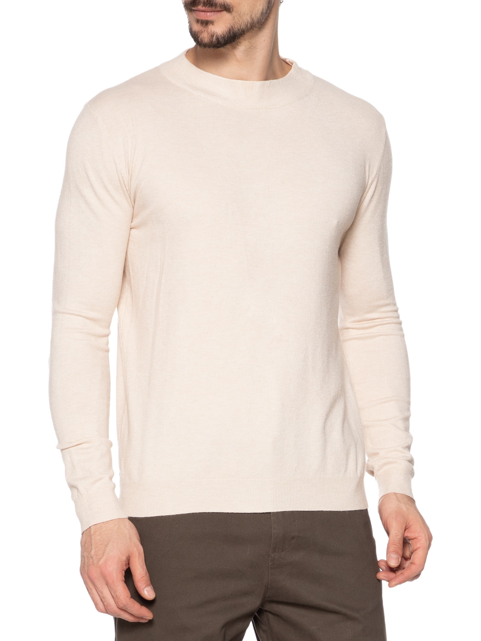 Suéter Masculino Gola Redonda Casual Bege '2 Essential